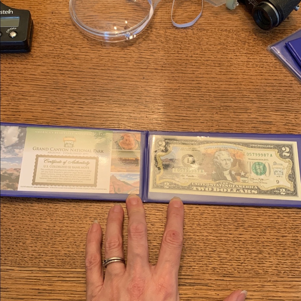 National Park Grand Canyon colorized $2 bill set in plastic cover 2013